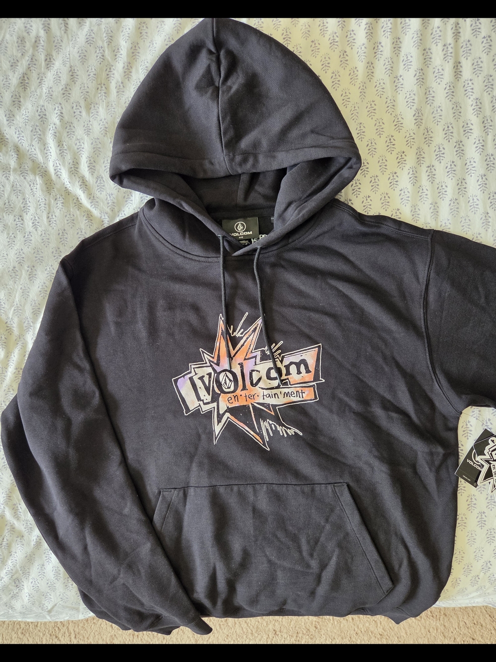 Volcom-Pepper Collab Men’s Black Pullover Hoodie with Orange & Purple Graphic